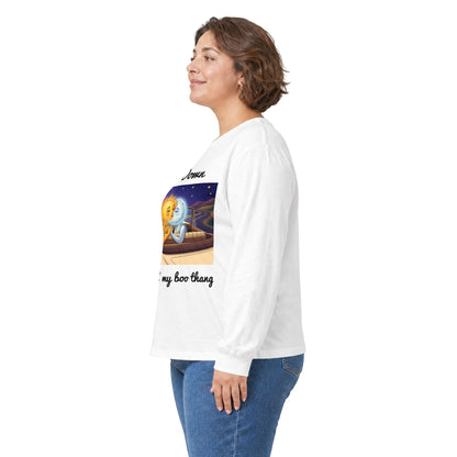 Long Sleeve Tee — "Top Down" Sun & Moon Romantic Graphic, "Riding wit my boo thang"